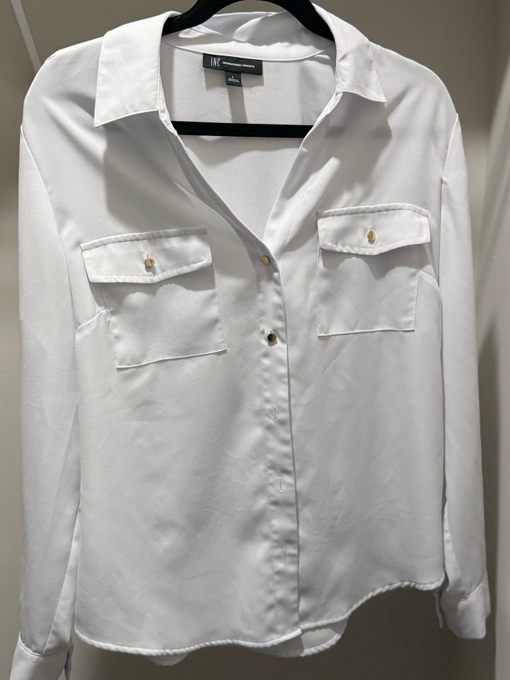 INC International Concepts White Button-Front Utility Shirt